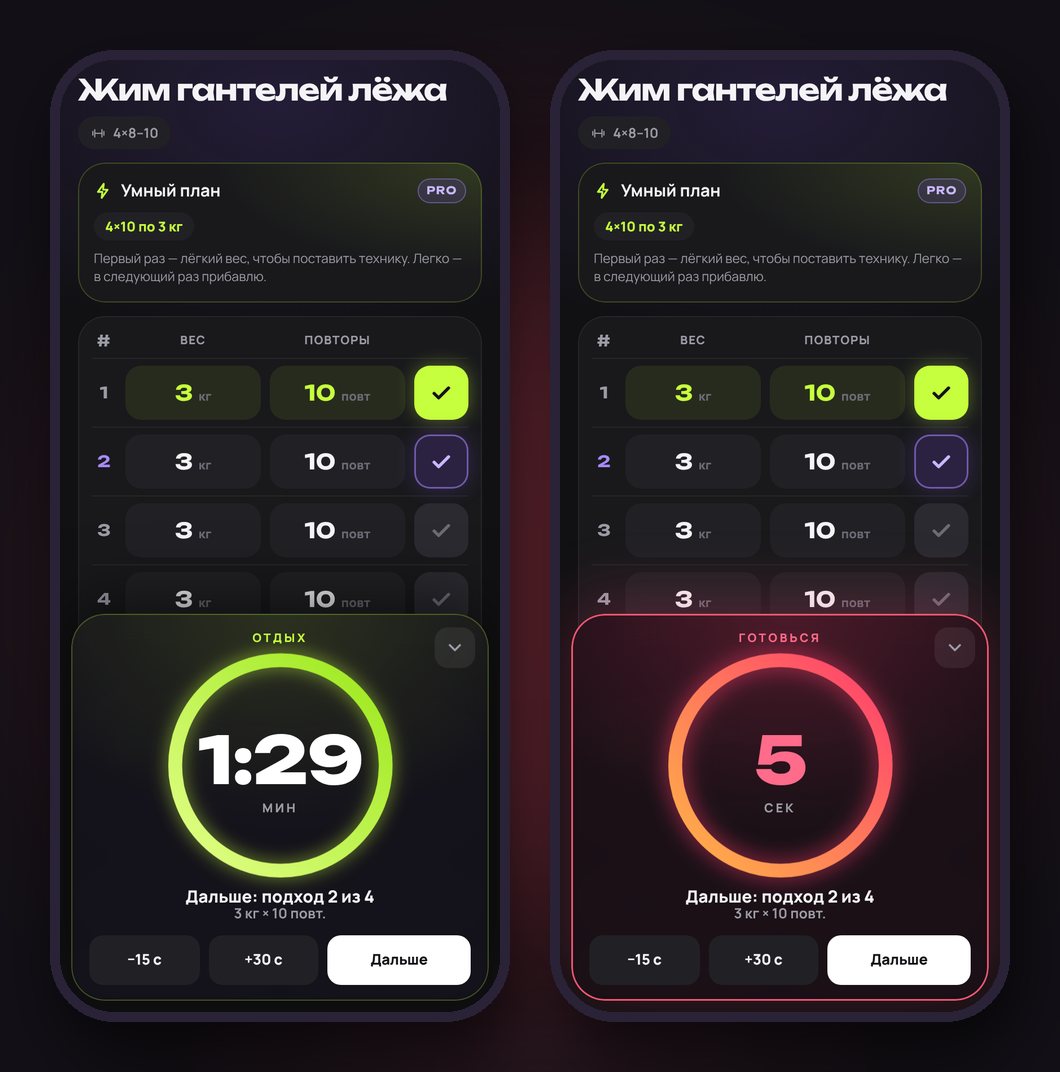 Таймер отдыха между подходами в PLUTOS LAB